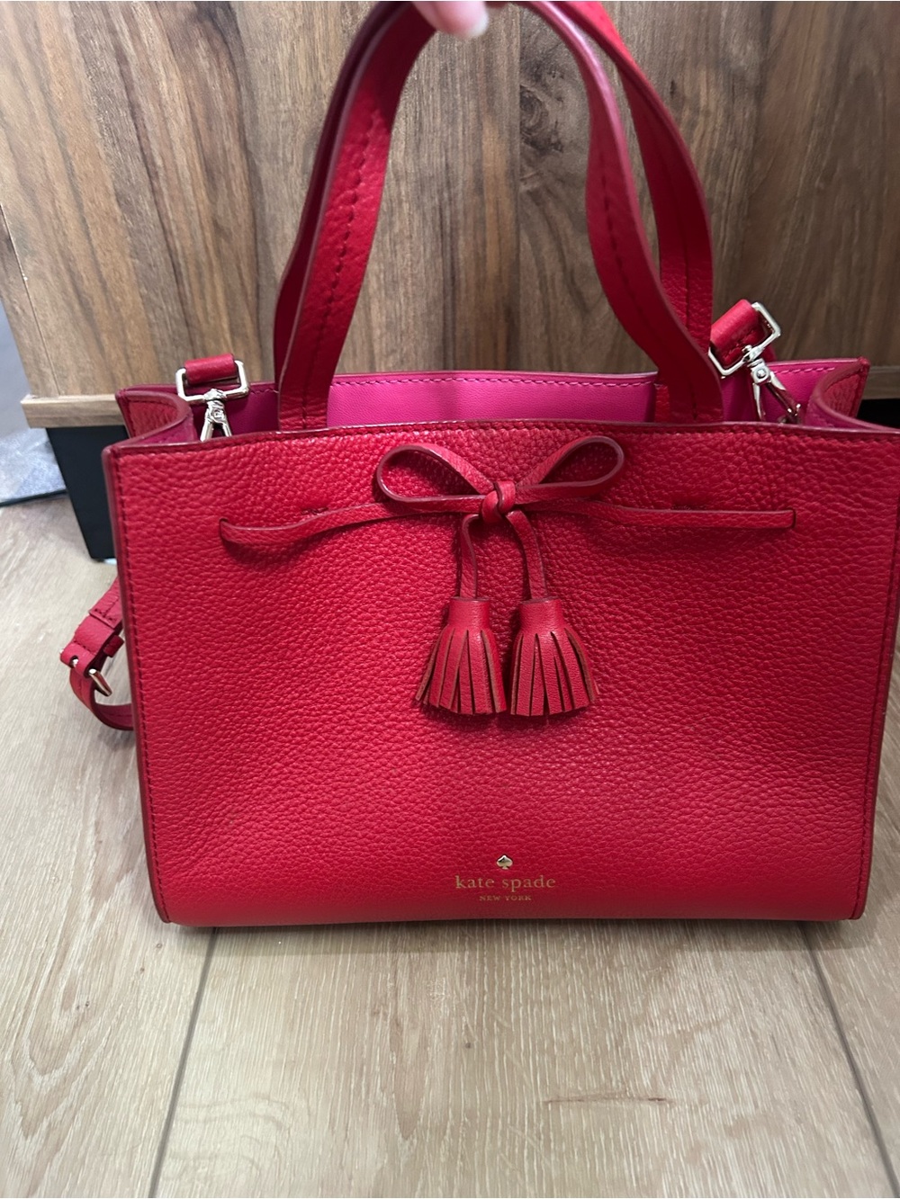 kate spade Red Leather Tassel Satchel with Top Handles